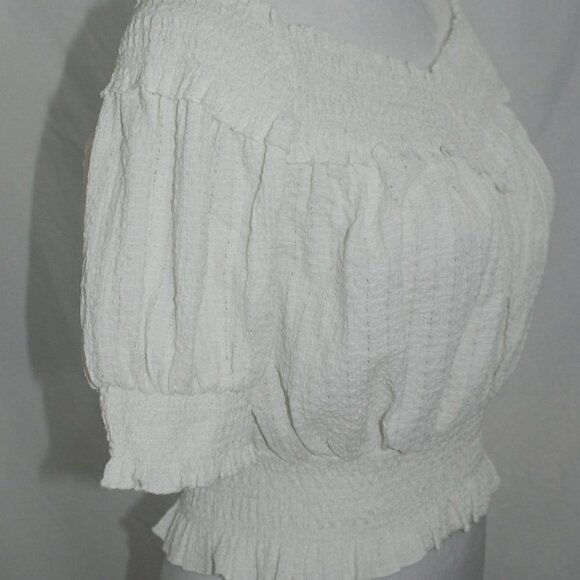 Womens Medium White Crop Top Countrycore Bodycon 100% Polyester Off Shoulder Boa - Picture 3 of 6